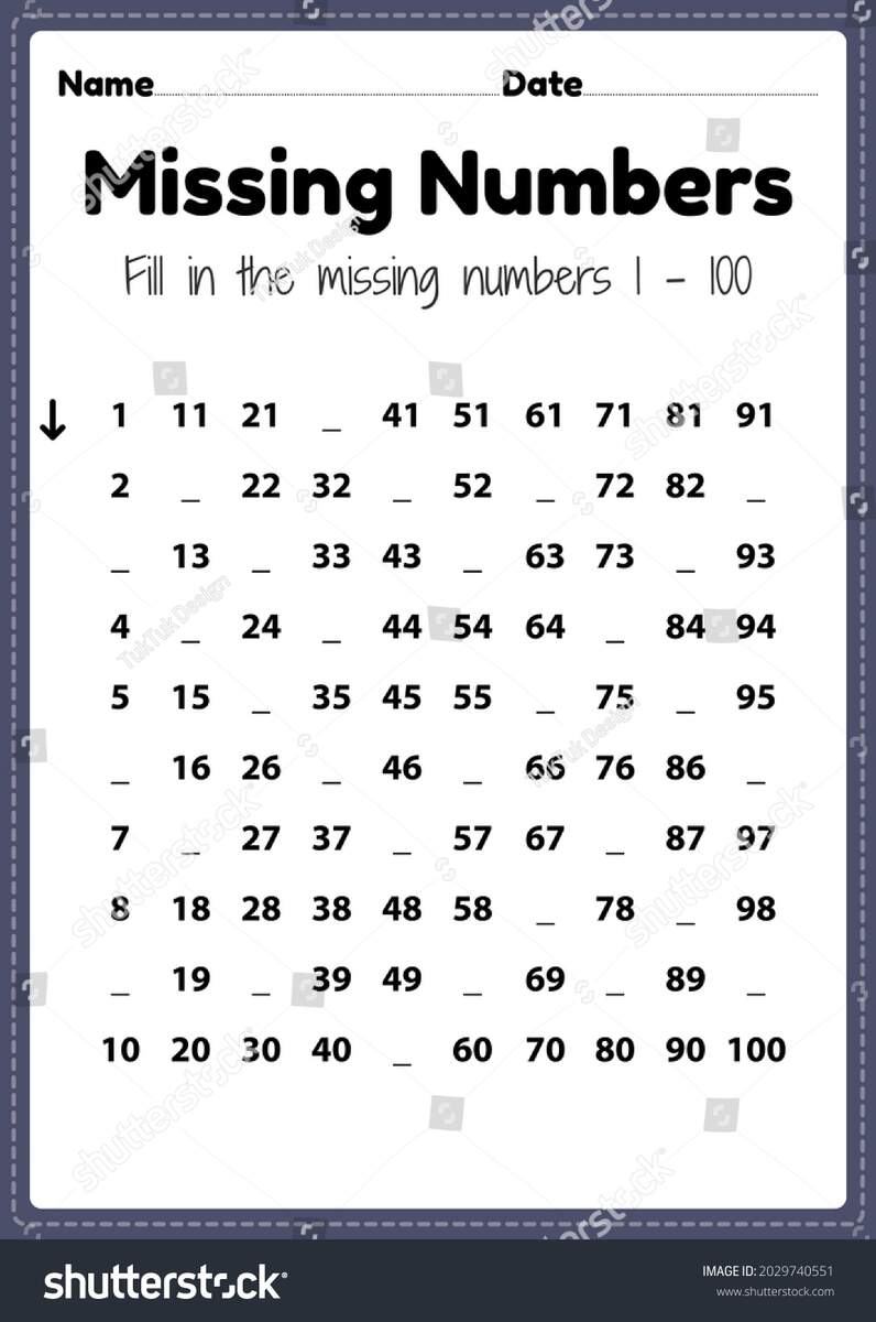 Kindergarten Math Worksheets Missing Numbers 1 Stock Illustration 2029740551 Shutterstock