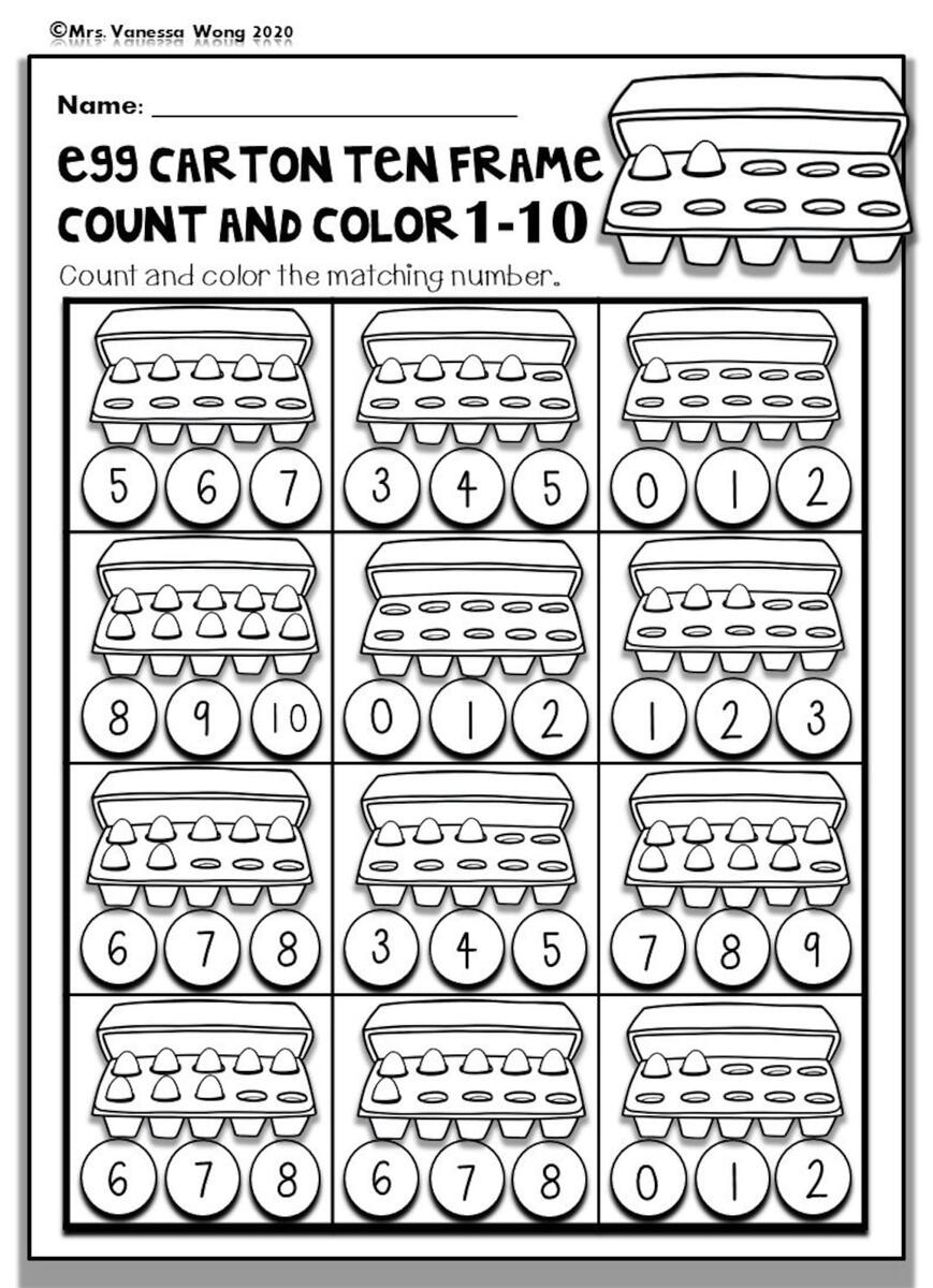Kindergarten Math Worksheets Numbers 1 10 Ten Frame PDF Pattern Etsy