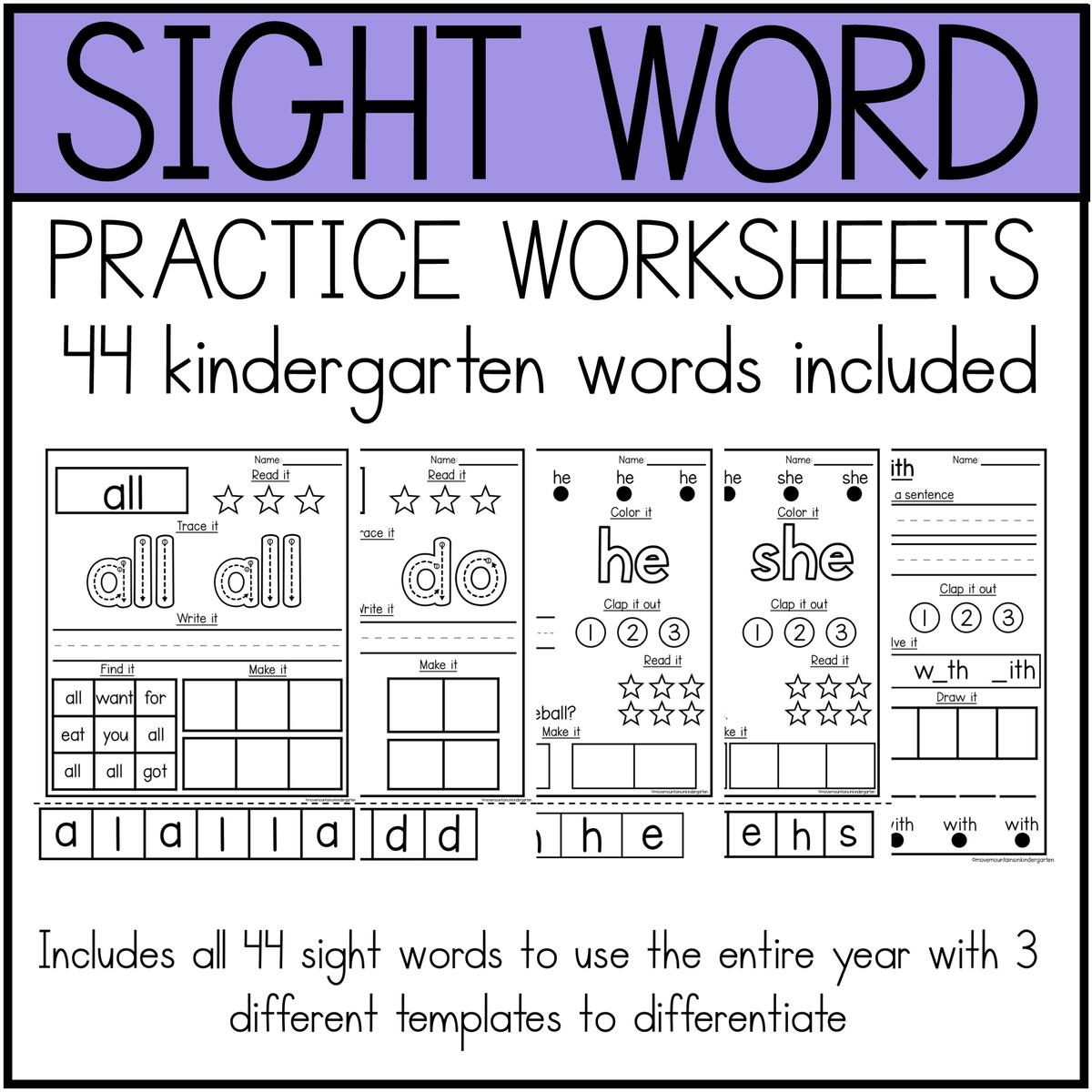Kindergarten Sight Word Sheets Move Mountains In Kindergarten