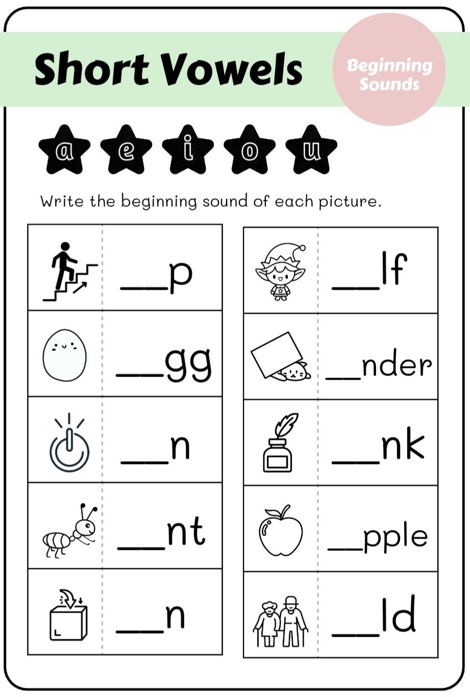 Kindergarten Vowels Worksheets Short And Long Vowels A E I O U Printable Worksheets Etsy