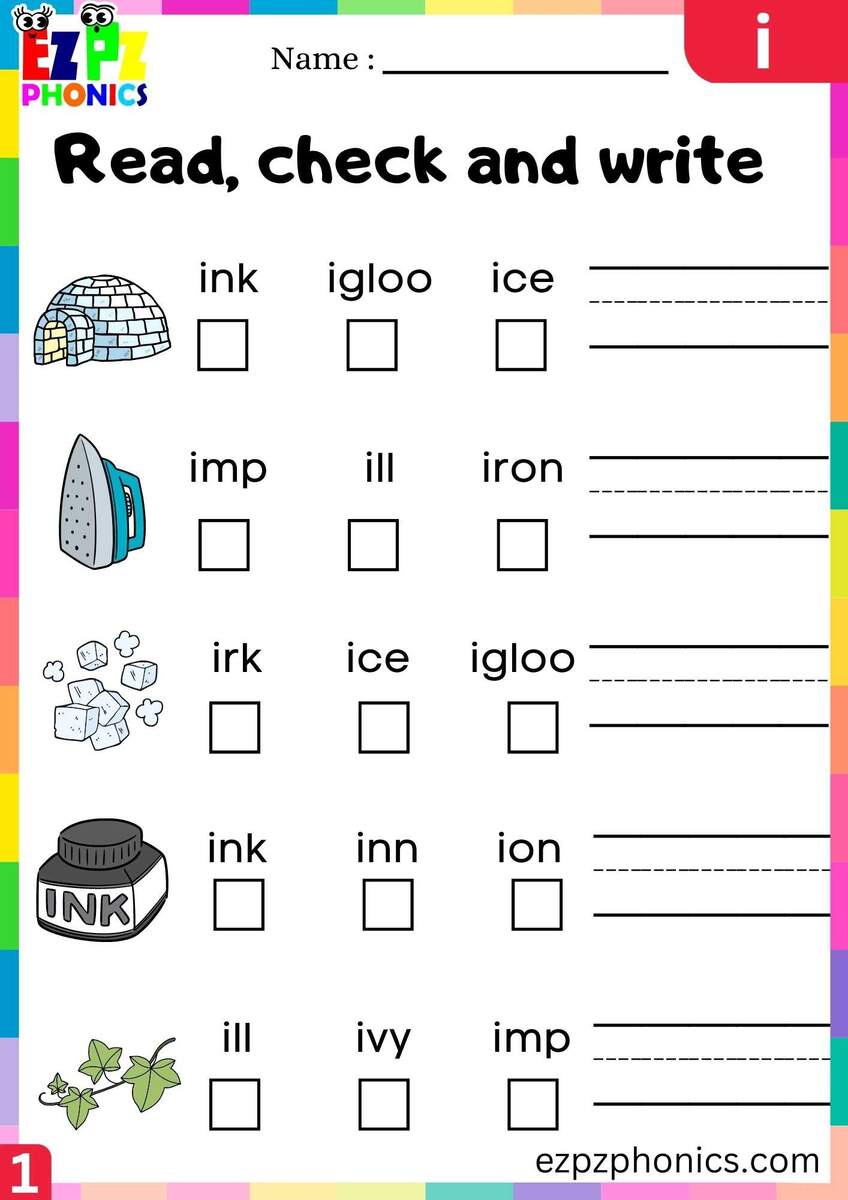 Letter I Read Check And Write Beginning Sounds Worksheet Ezpzphonics