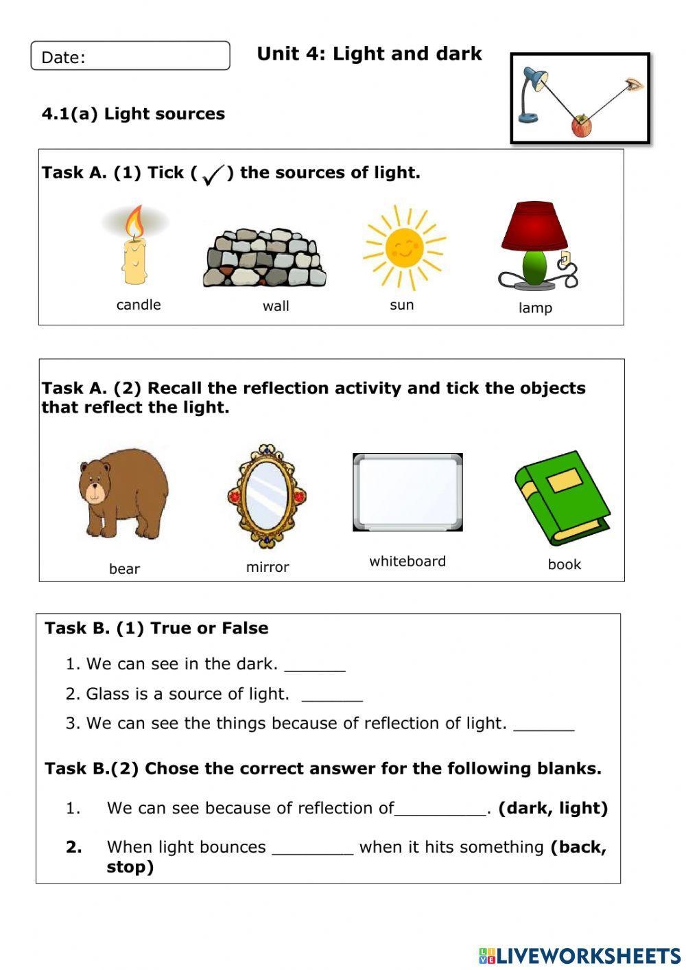 Light Sources And Reflection Worksheet Worksheets Library