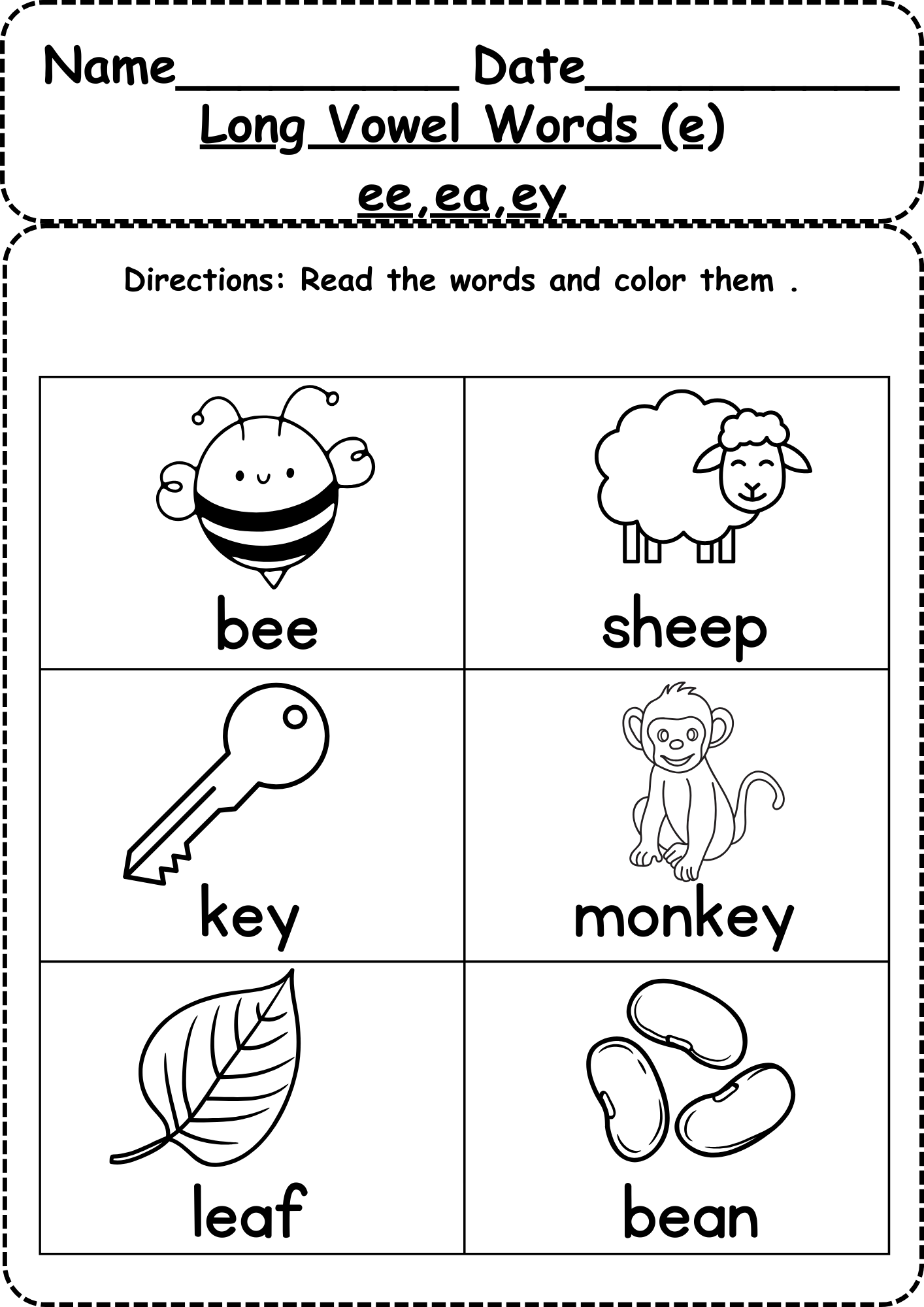 Long Vowels Worksheets Free Coloring Pages 5 Printables