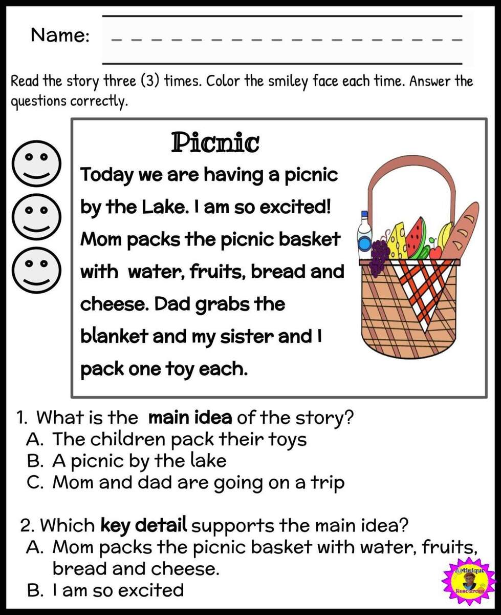 Main Idea Key Details Passages By Artinique Resources TPT
