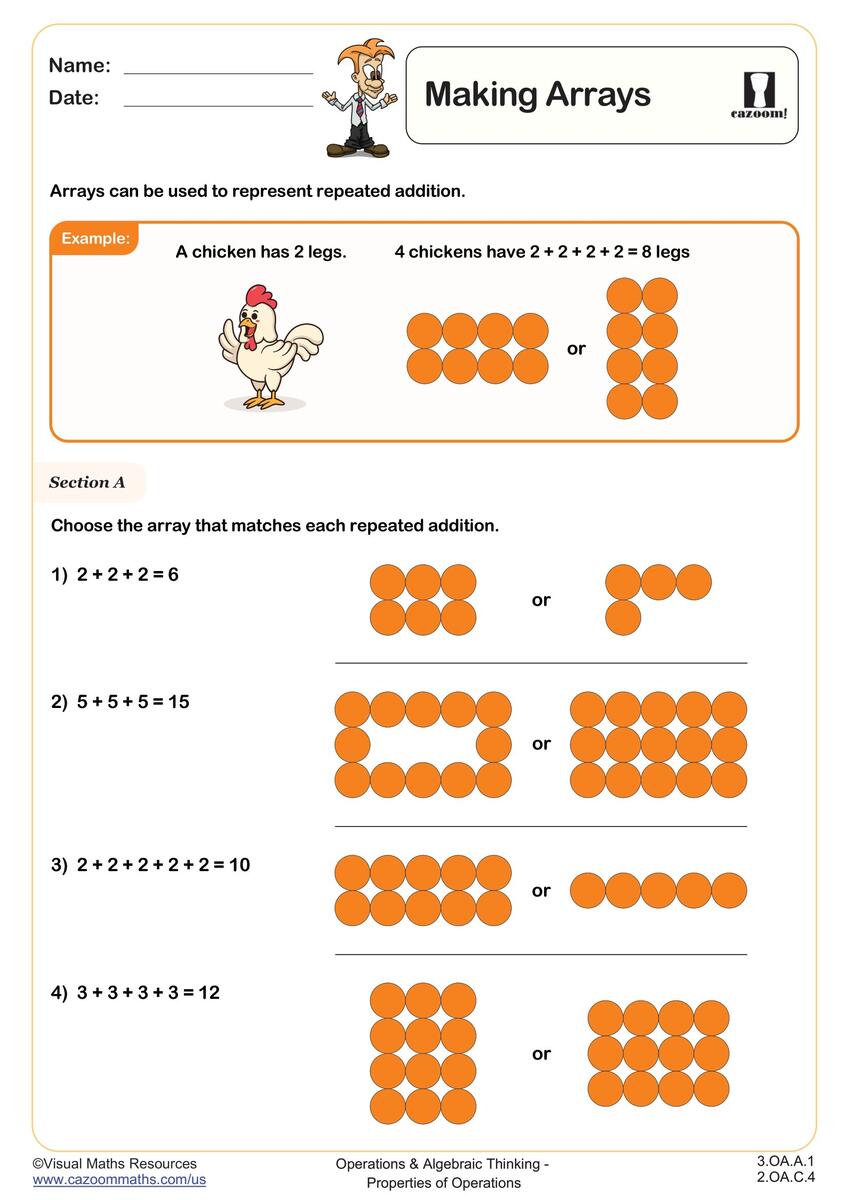 Making Arrays Worksheet Fun And Engaging 2nd Grade And 3rd Grade Operations Algebraic Thinking Worksheet Cazoom Math