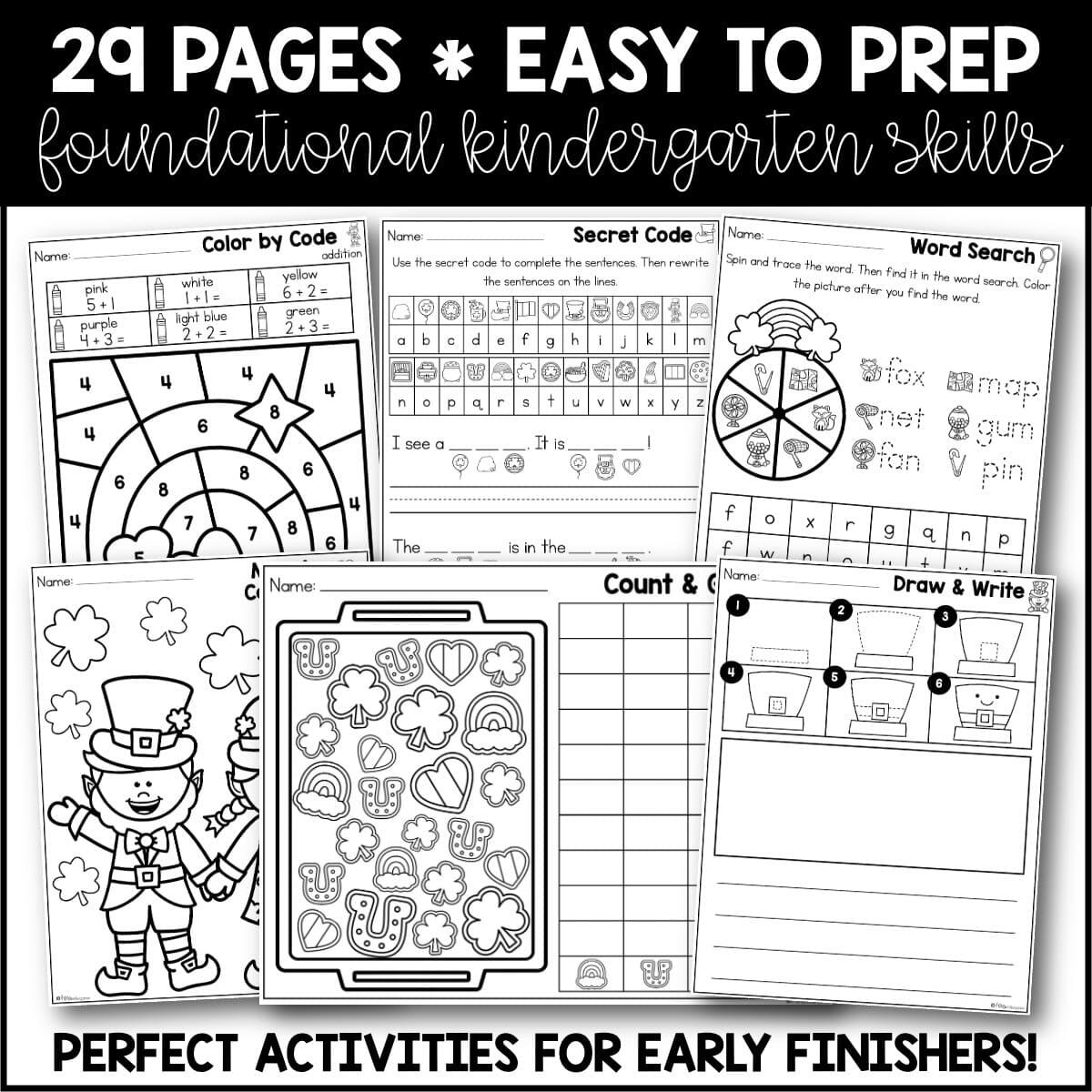 March Activity Packet St Patrick S Day Kindergarten Activities For Early Finishers Miss Kindergarten