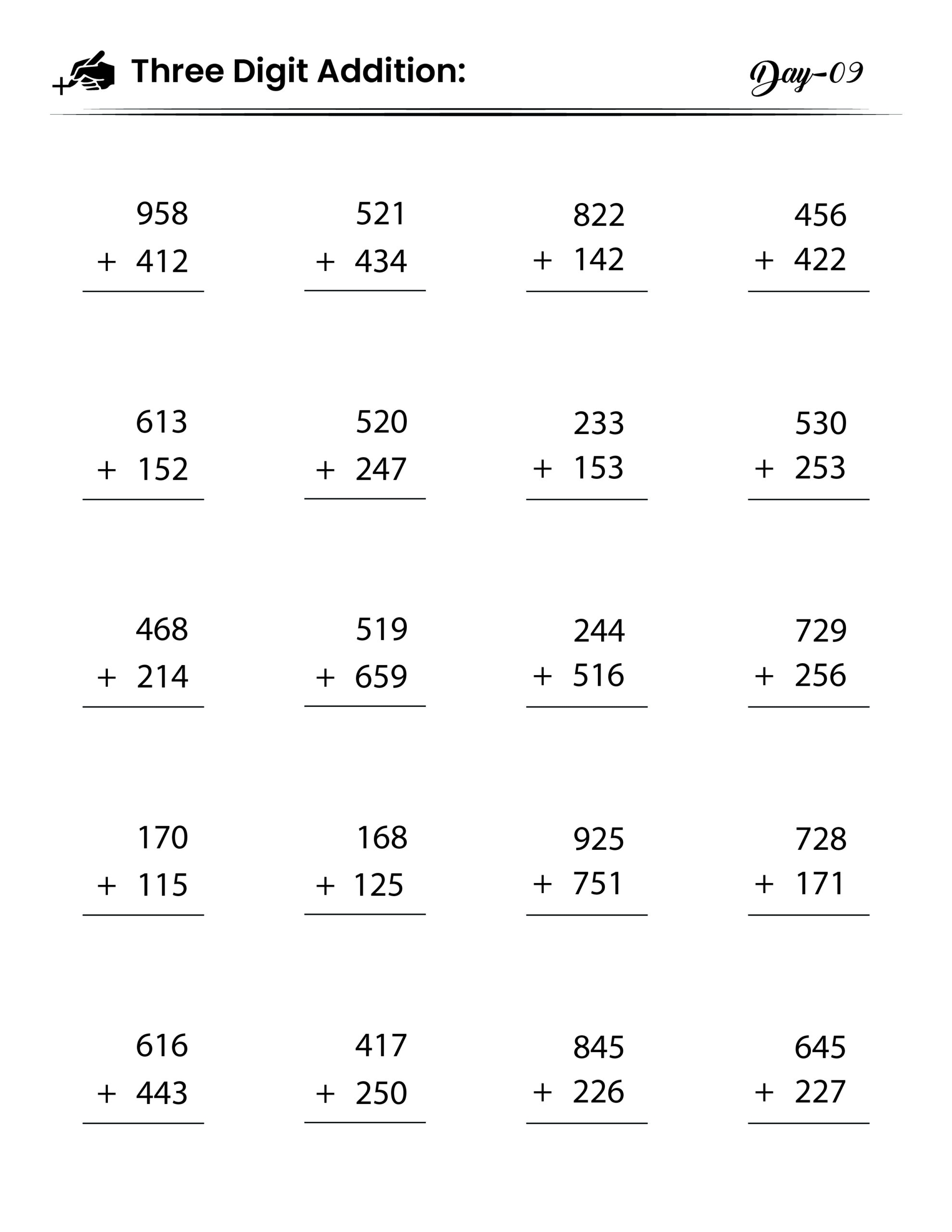 Master Three Digit Addition In 30 Days Printable Worksheets Challenge Made By Teachers