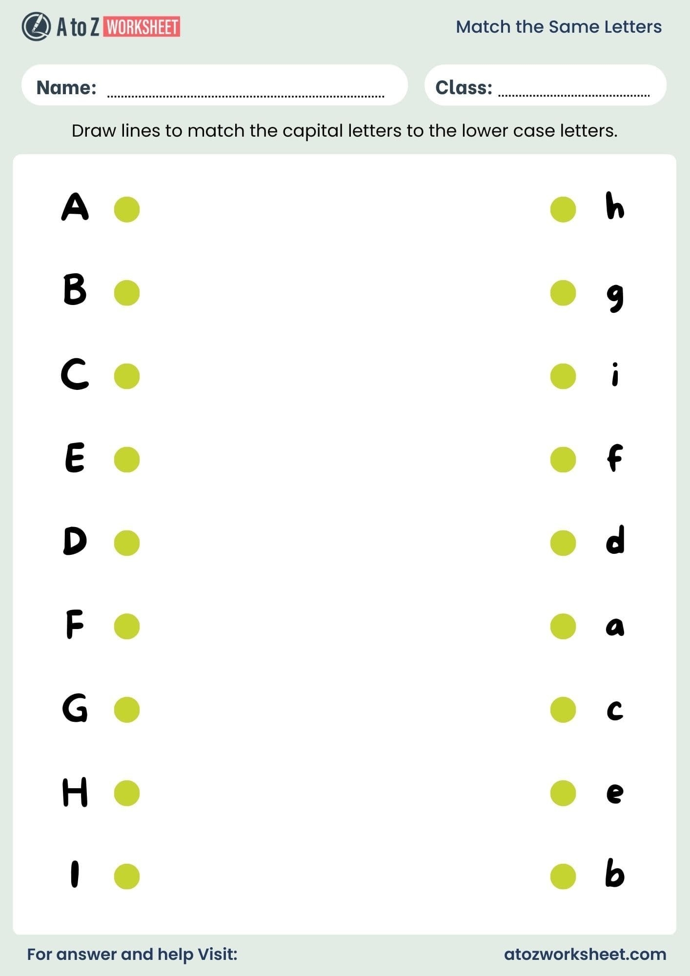 Match The Same Letters Worksheet For Nursery And Kindergarten Free PDF A To Z Worksheet