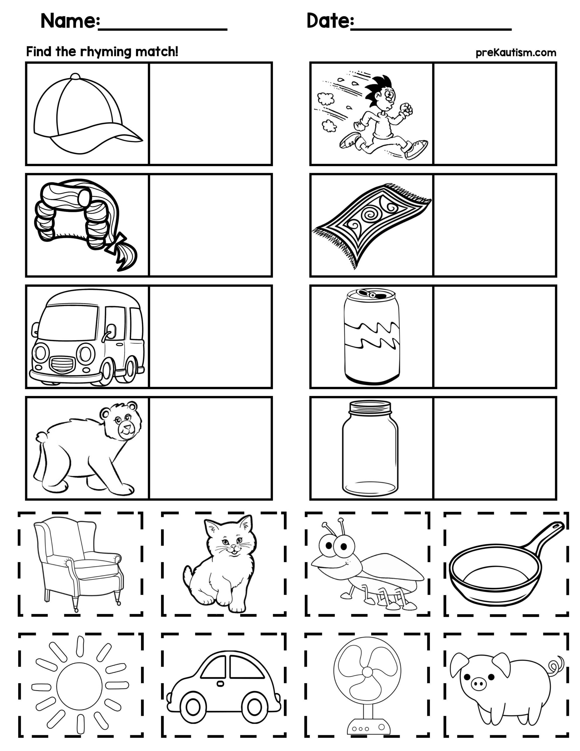 Matching Rhyming Words By PreKautism TPT