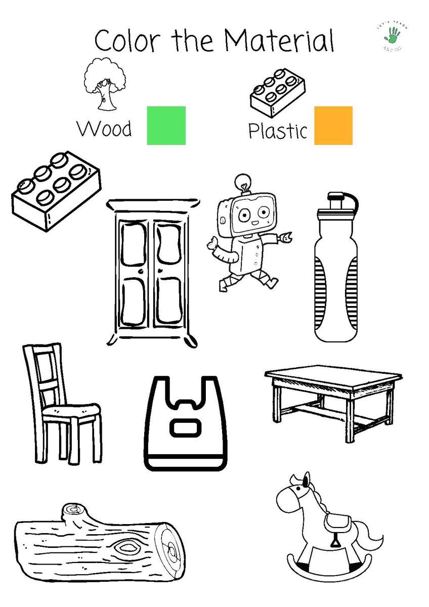 Materials Worksheets For Kindergarten Metal Wood Plastic Fabric Glass