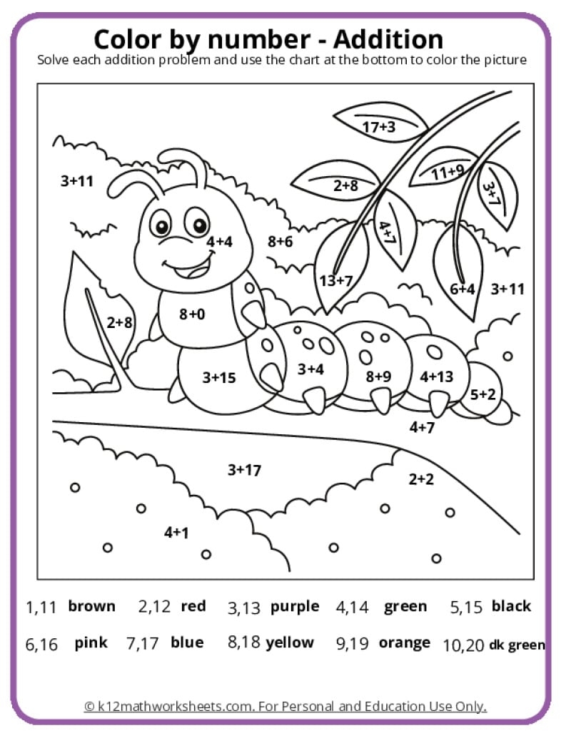 Addition Color By Number Printable Activities