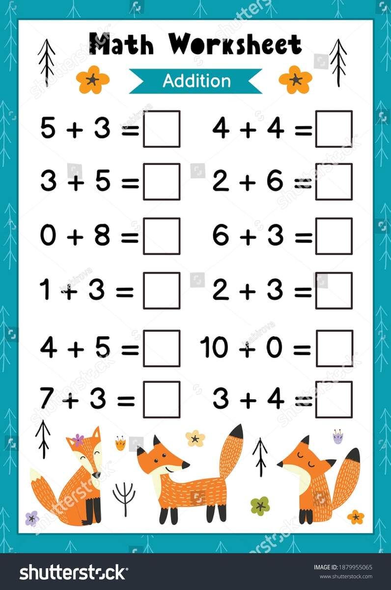 Math Worksheet Kids Addition Mathematic Activity Stock Vector Royalty Free 1879955863 Shutterstock