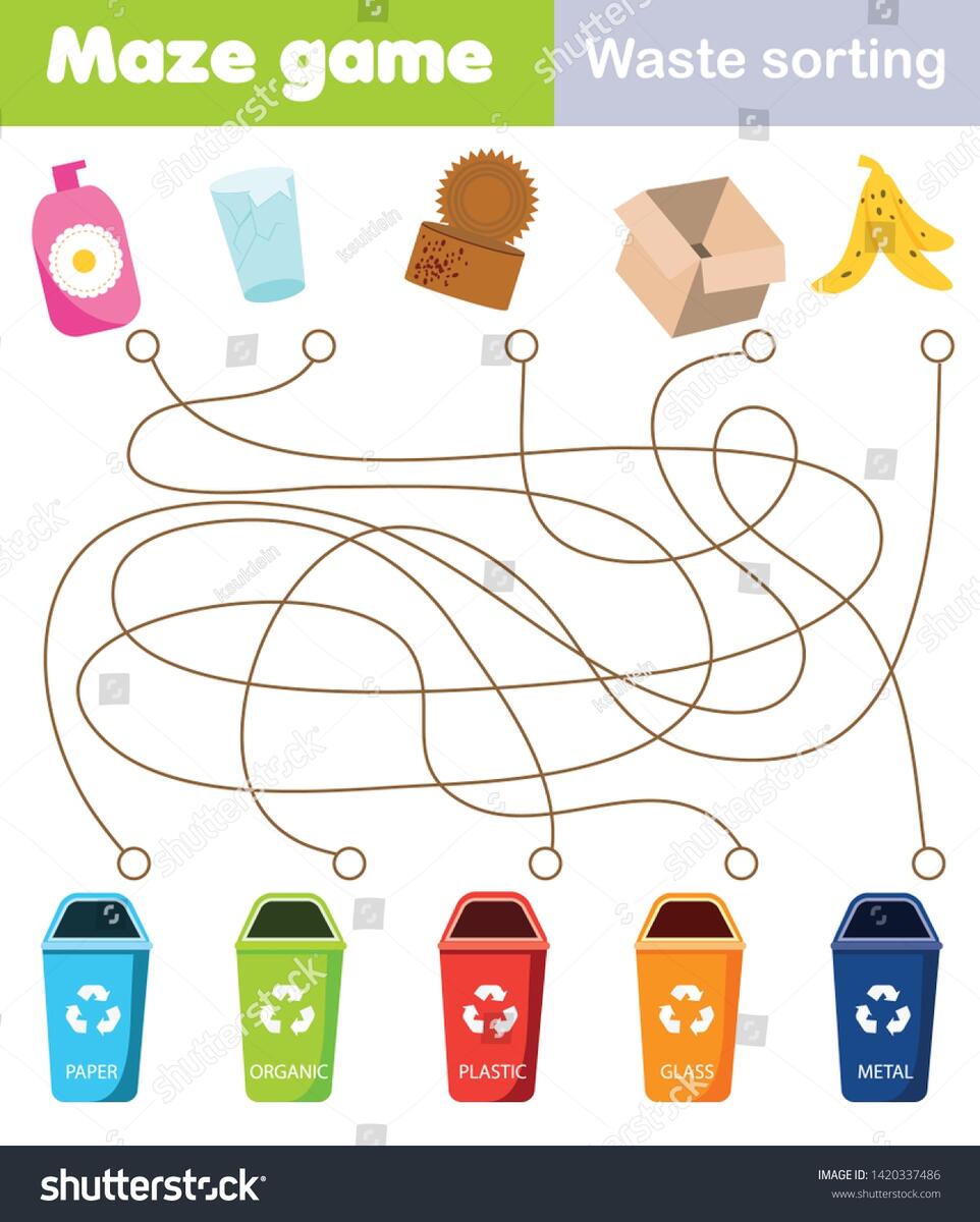 Maze Game Children Connect Waste Trash Stock Illustration 1420337486 Shutterstock