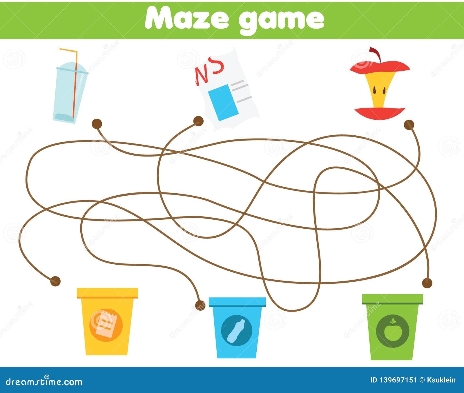Maze Game For Children Waste Sorting Theme Sort Garbage By Type Stock Vector Illustration Of Elementary Kindergarten 139697151