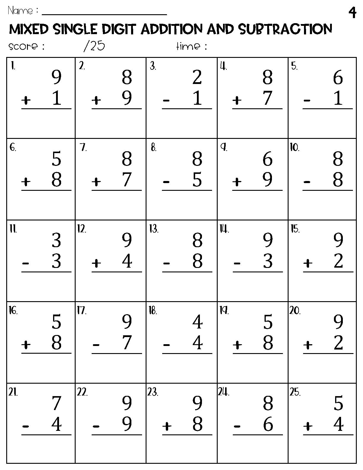 Mixed Single Digit Addition And Subtraction Worksheets Etsy Finland