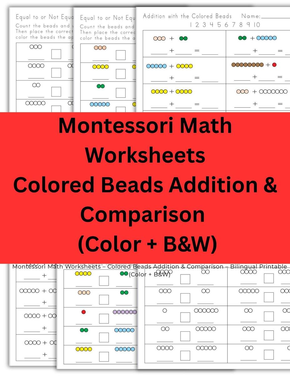 Montessori Worksheet Addition With Colored Beads Printable Montessori Materials Digital Download Etsy Israel