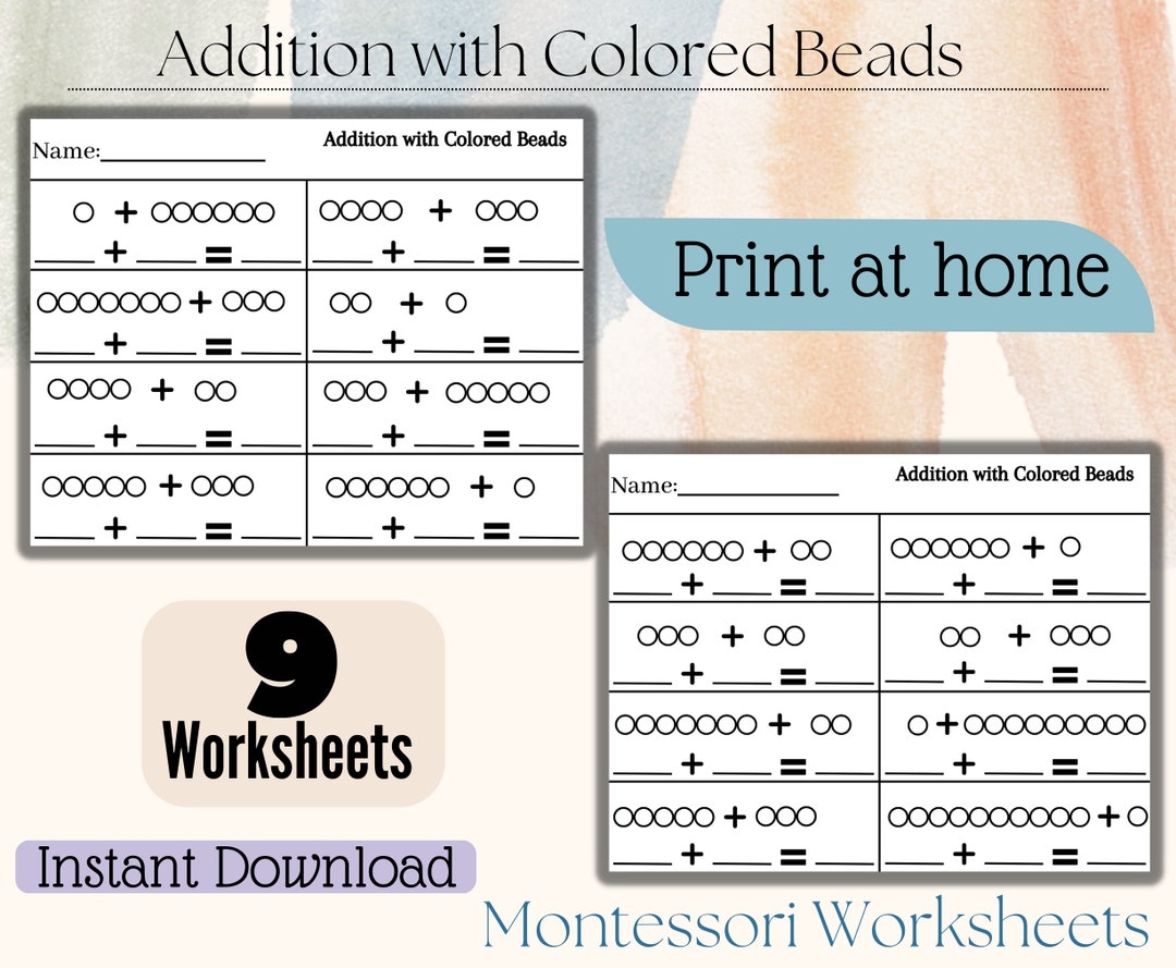 Montessori Worksheet Addition With Colored Beads Printable Montessori Materials Digital Download Etsy Israel