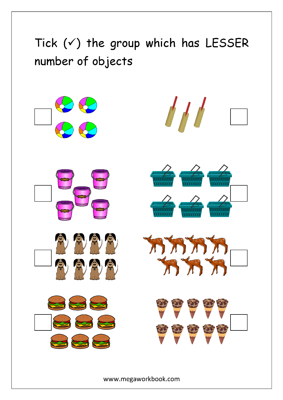 More And Less Worksheets Greater Than Less Than Worksheets For Preschool Kindergarten MegaWorkbook