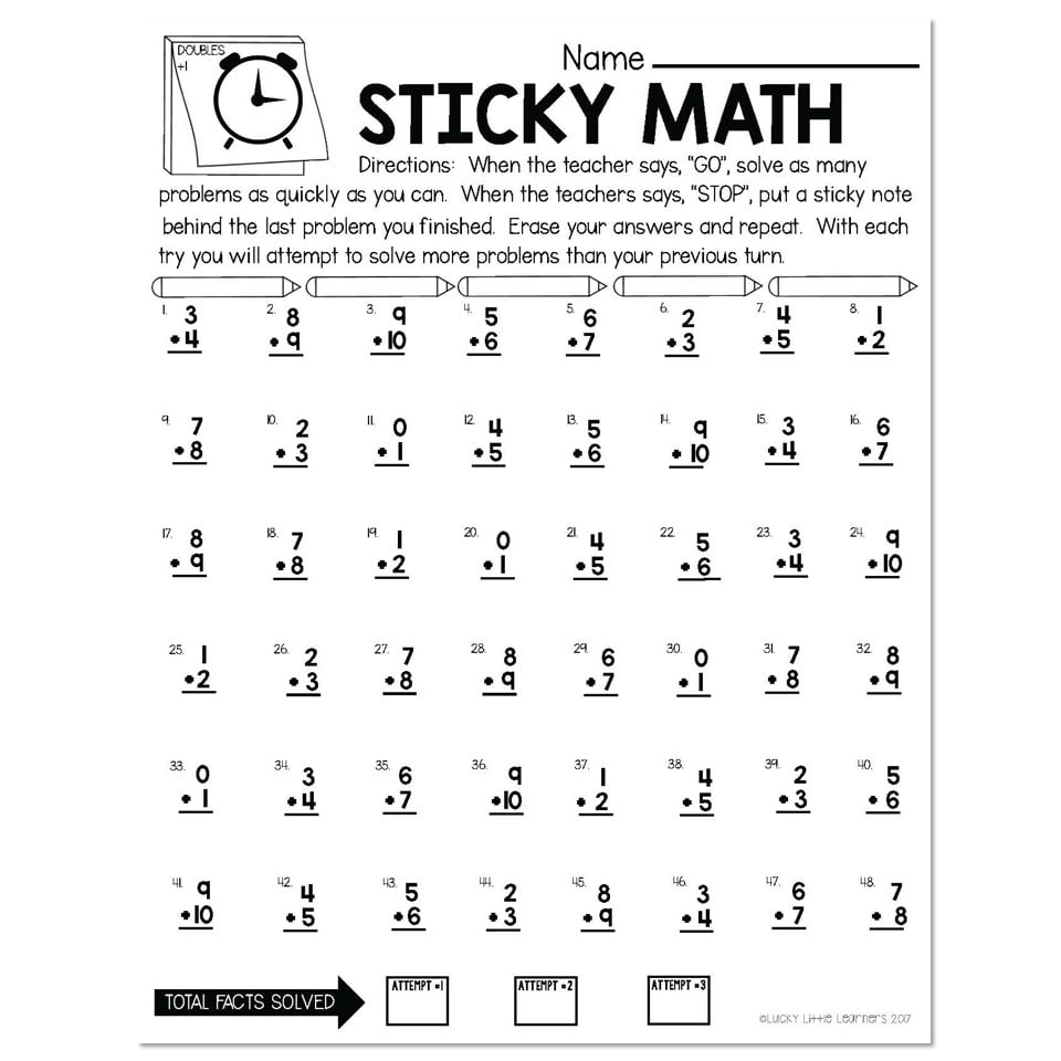 More Sticky Math Fact Practice Addition Doubles 1 Version 1 Worksheets Library