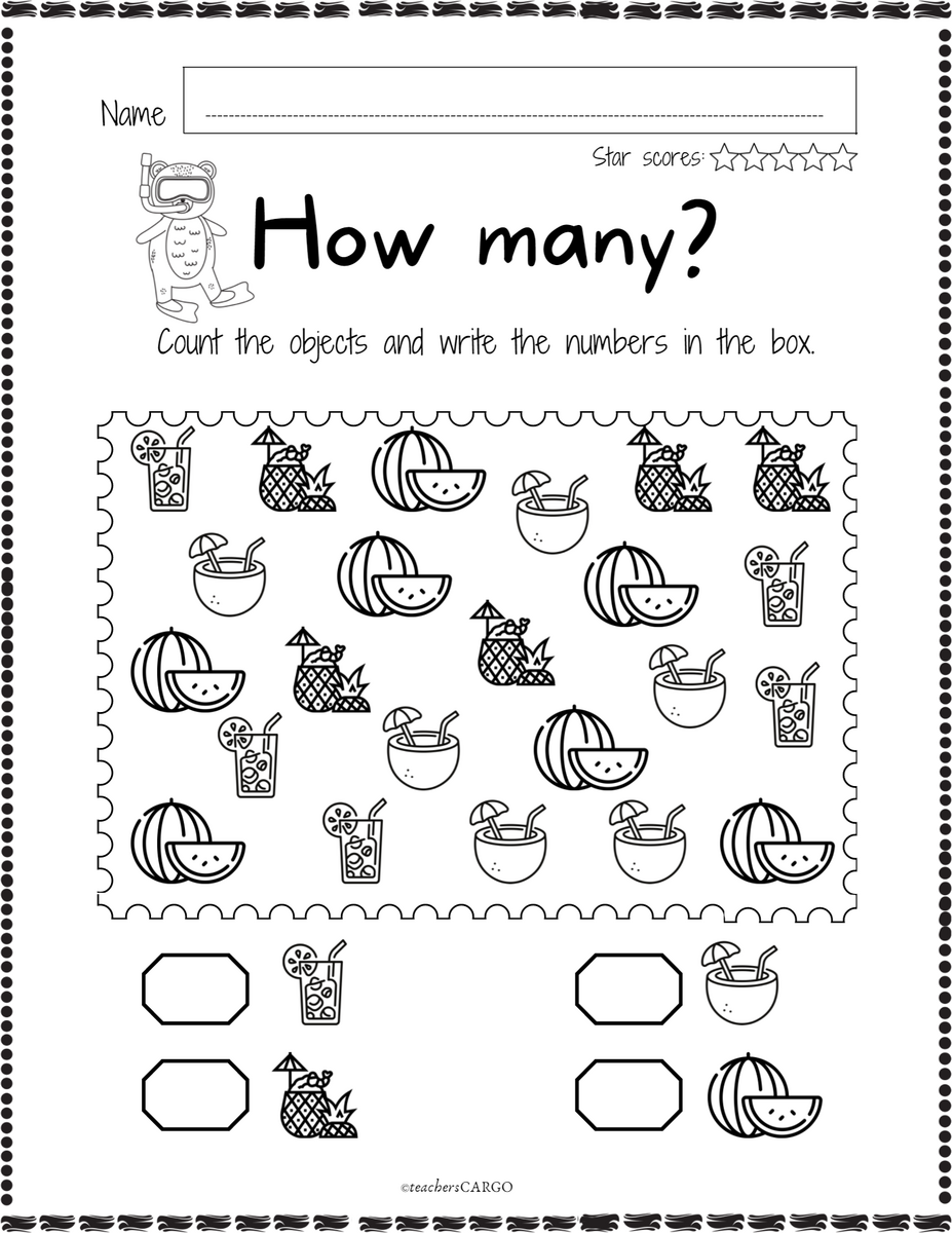No Prep Counting Objects To 10 Numbers 1 10 Math Worksheet Summer The Made By Teachers