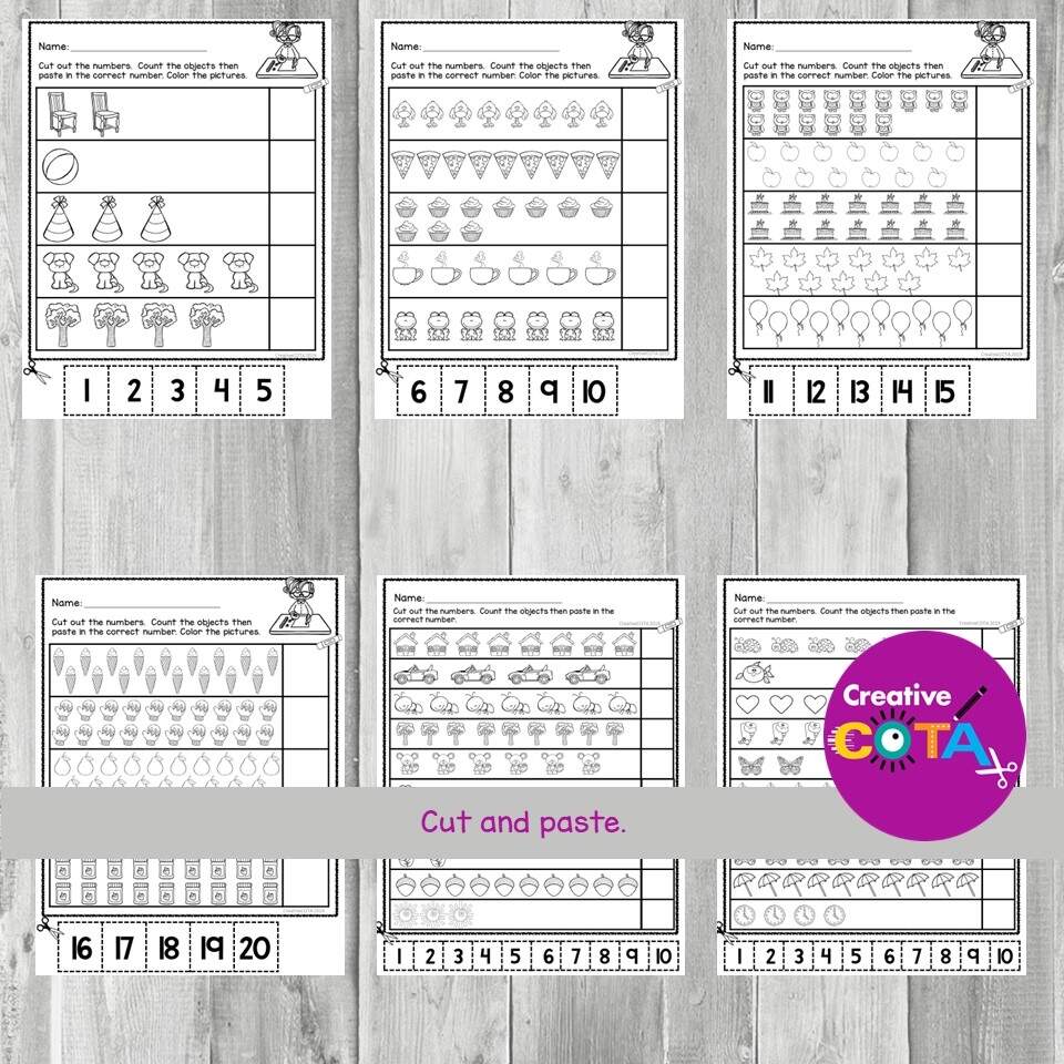 No Prep Cut And Paste Kindergarten Math Worksheets Numbers 1 20 Made By Teachers
