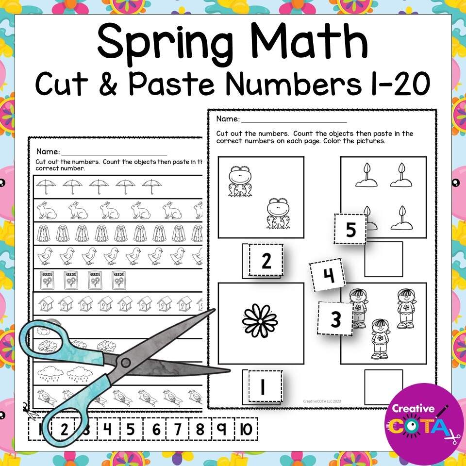 No Prep Spring Kindergarten Math Numbers 1 20 Cut And Paste Worksheets Made By Teachers