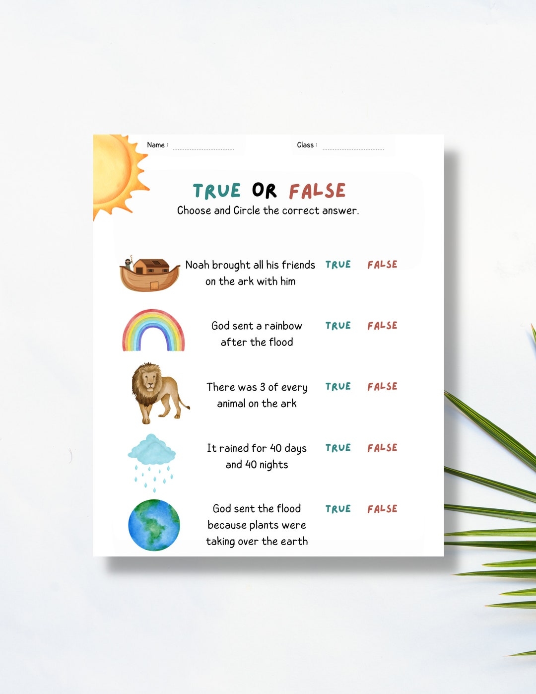 NOAH S ARK WORKSHEET True Or False For Vbs Sunday School Activities For Kids Printable Download Etsy Israel