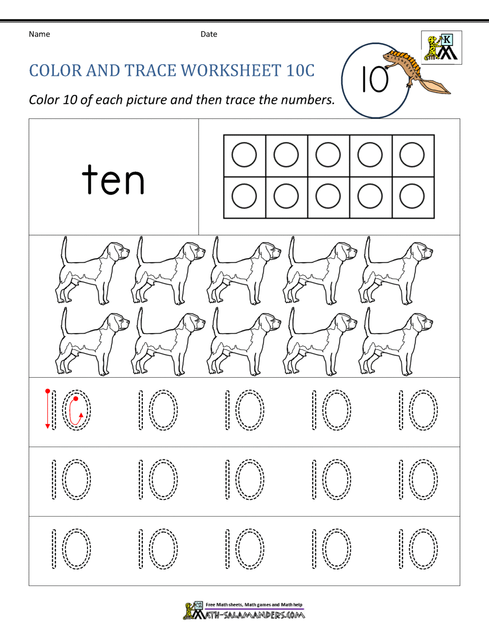 Number 10 Worksheets For Preschool