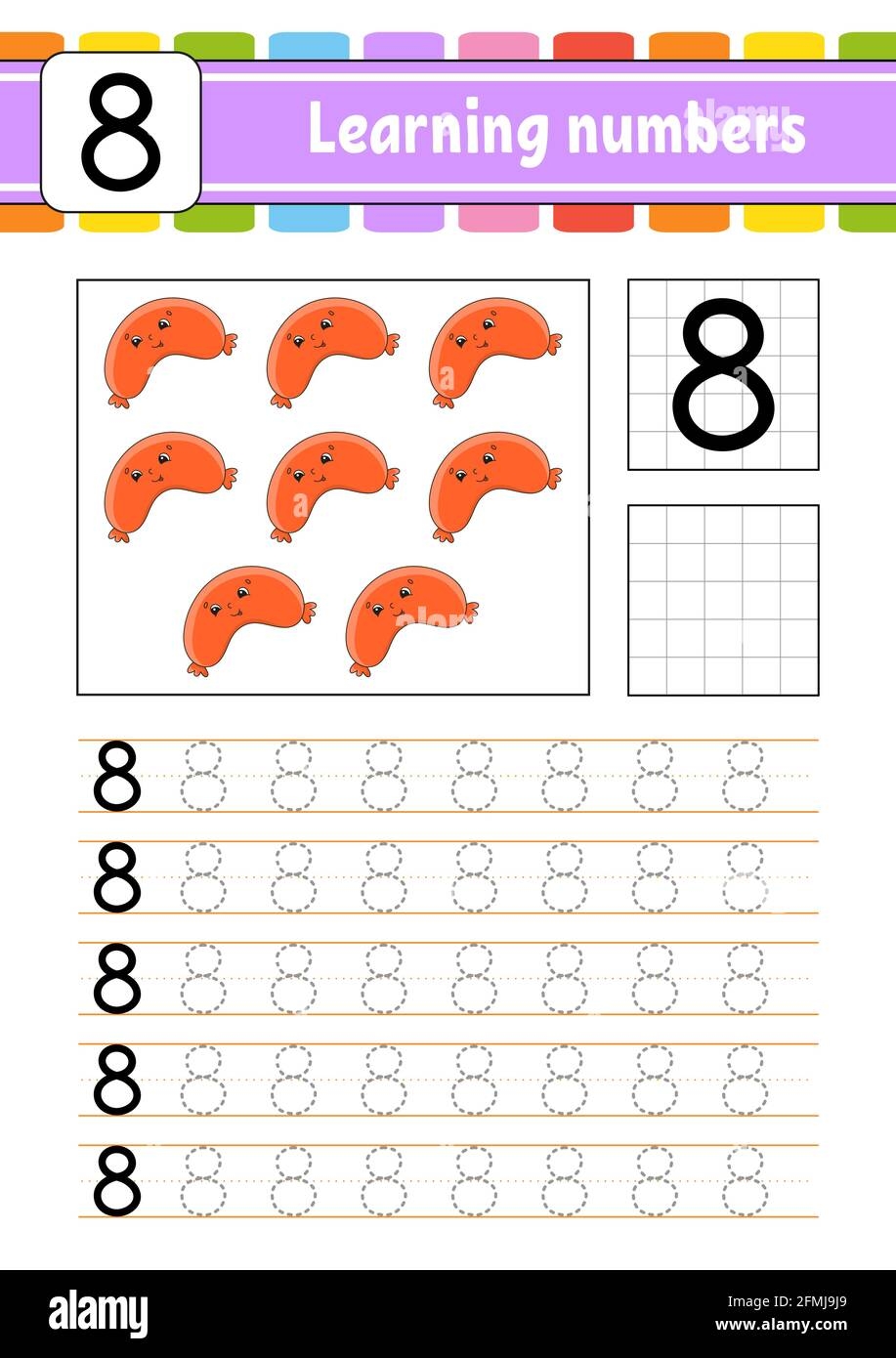 Number 8 Trace And Write Handwriting Practice Learning Numbers For Kids Education Developing Worksheet Activity Page Isolated Vector Illustratio Stock Vector Image Art Alamy