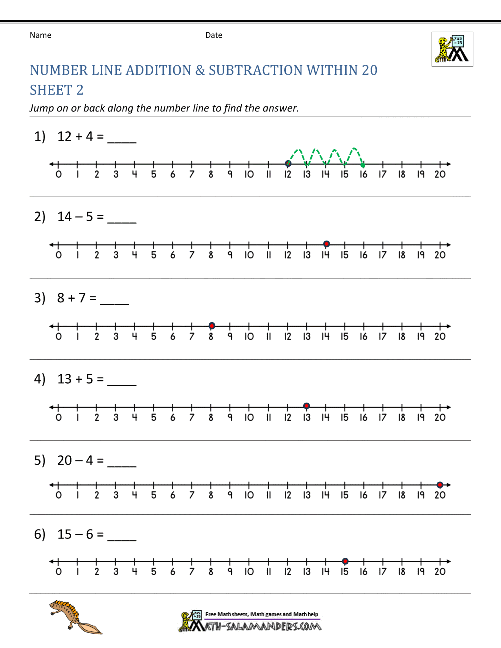 Number Line Addition And Subtraction Worksheets