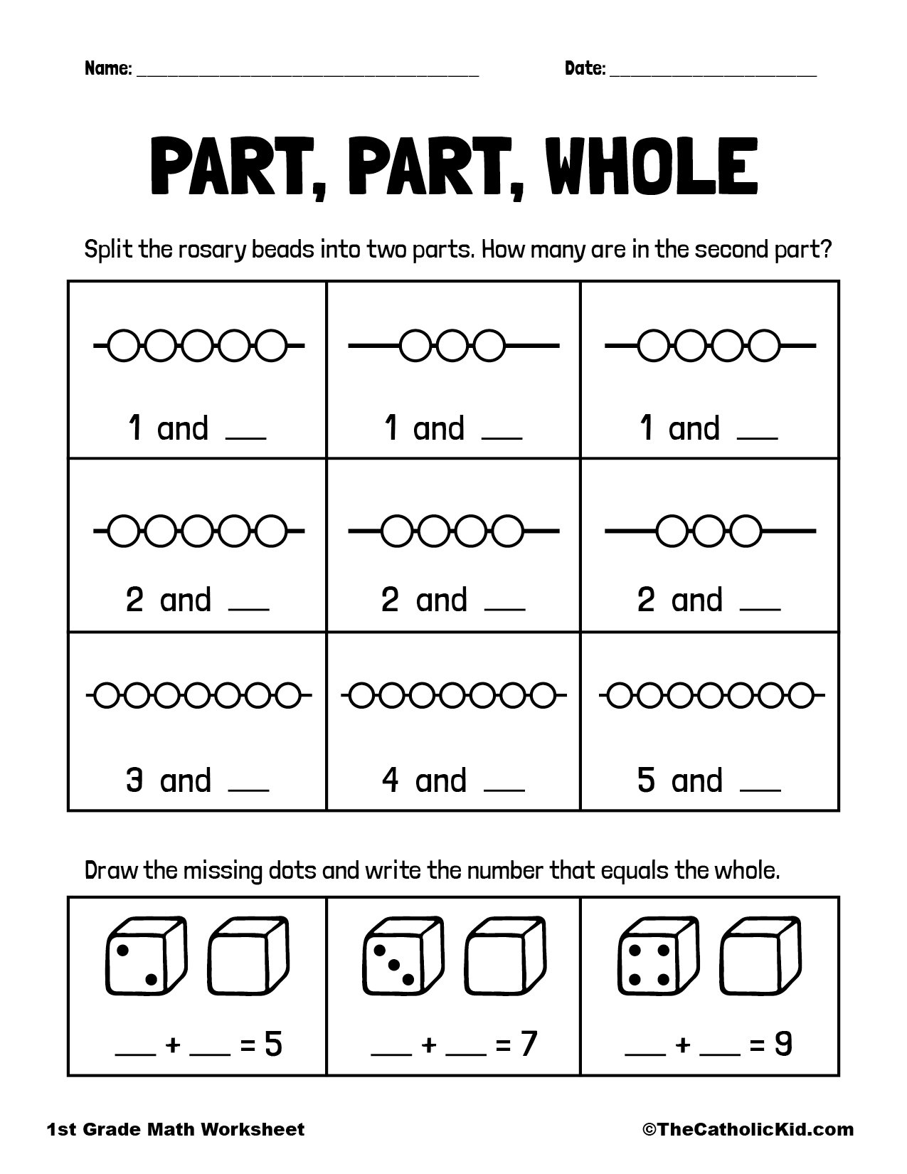 Fractions Part Whole 1st Grade Math Worksheet Catholic TheCatholicKid