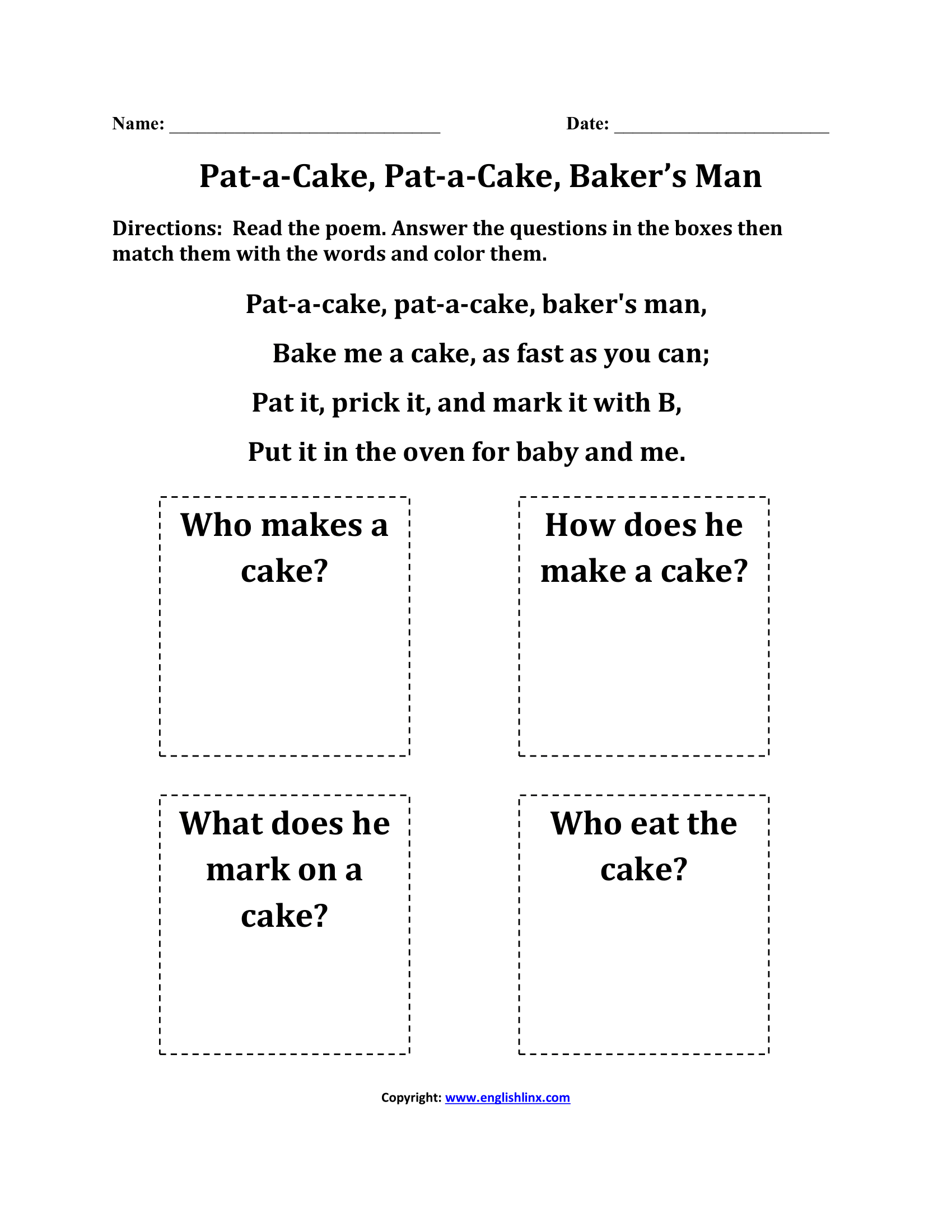 Printable Kindergarten Back To School Poems Worksheets Download