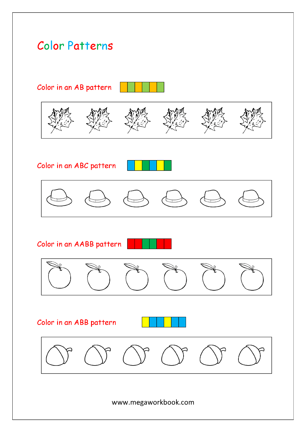 Patterns For Preschool Patterns For Kindergarten Pattern Worksheets For Preschool Pattern Worksheets For Kindergarten Kindergarten Pattern Worksheet MegaWorkbook