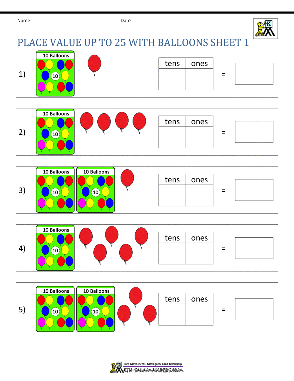 Place Value Worksheets For Kindergarten