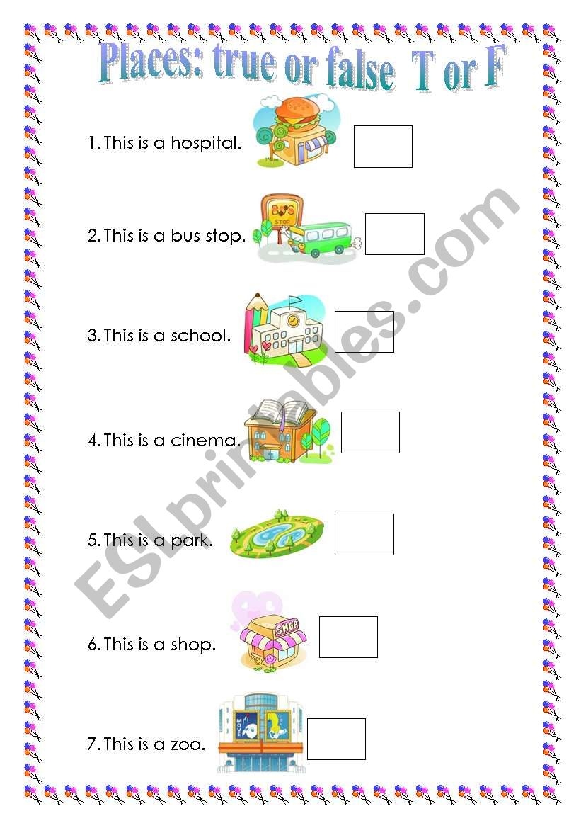 Places True Or False ESL Worksheet By Summer