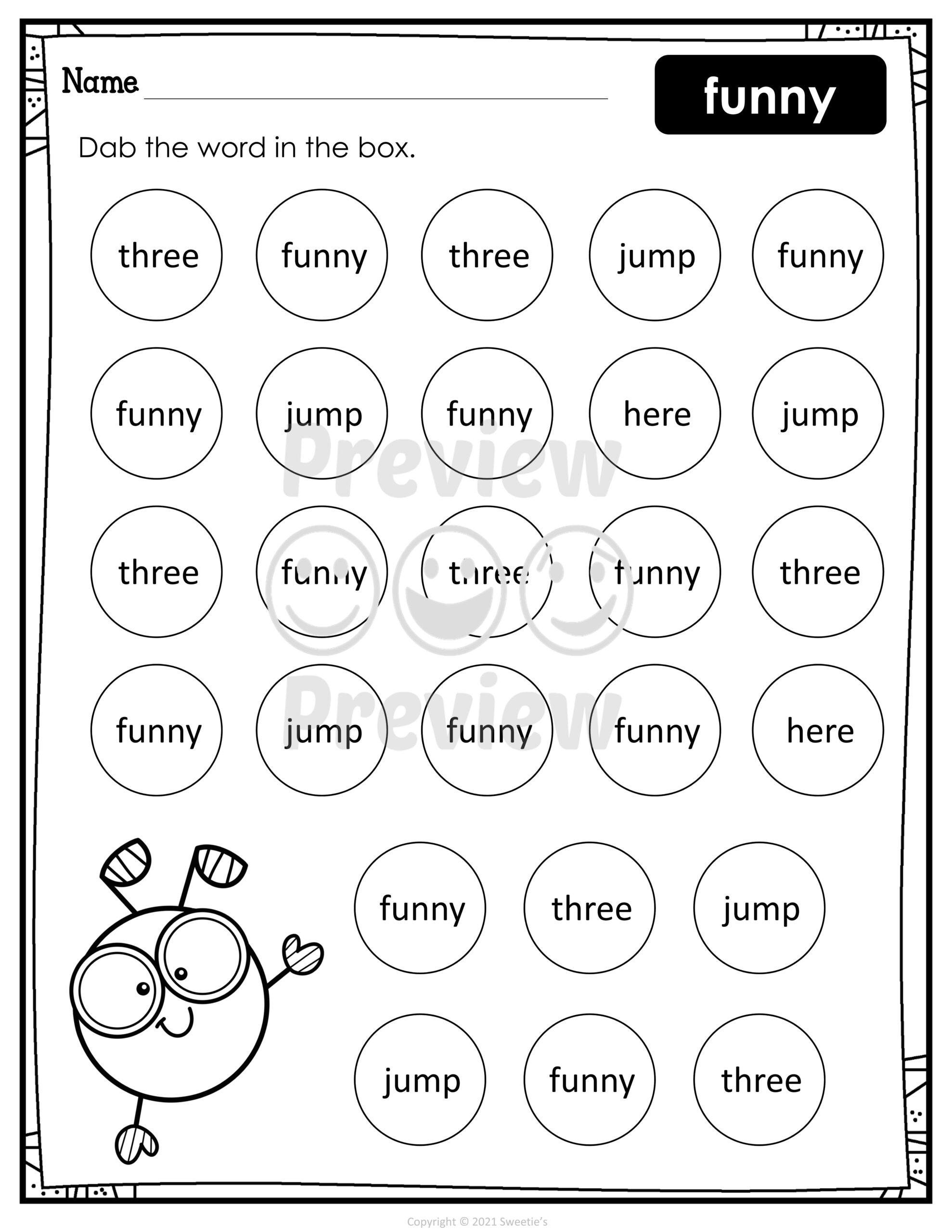 Prekindergarten Sight Word Bingo Dabber Worksheets Made By Teachers