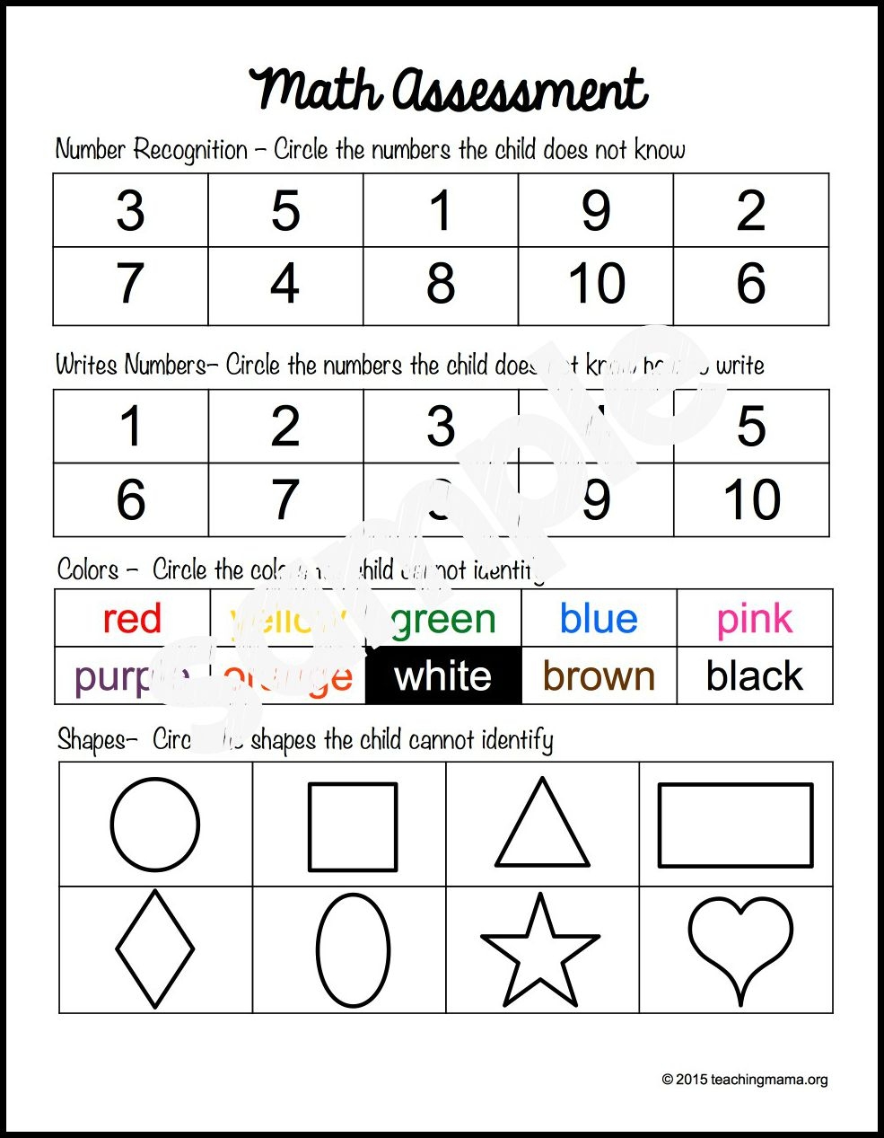Kindergarten Assessment Worksheets Superstar Worksheets