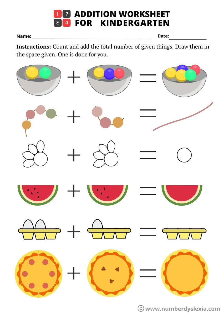 Printable Addition And Subtraction Worksheets For Kindergarteners PDF Included Number Dyslexia