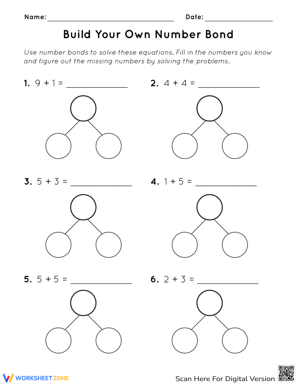 K 1 Teen Numbers Compose And Decompose W Number Bonds Worksheets Classful