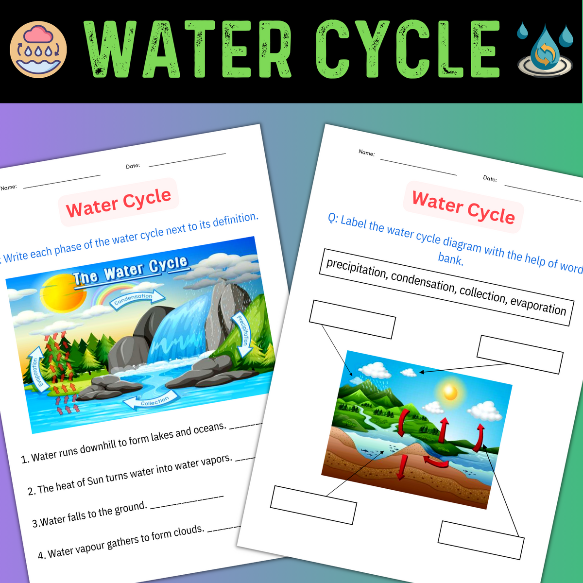 Printable Diagram Science Water Cycle Worksheet And Activities For Grade 1 2 3 Made By Teachers