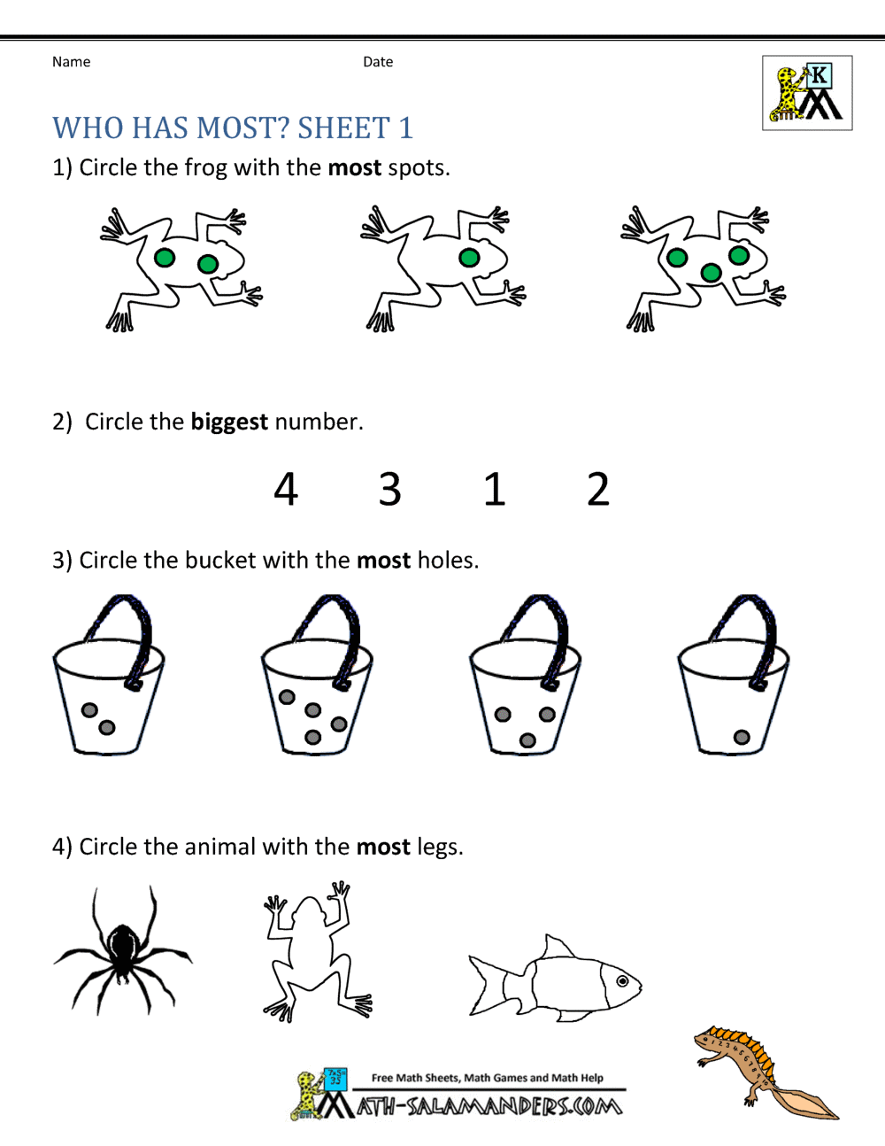 Printable Kindergarten Comparing Amount Worksheets Download