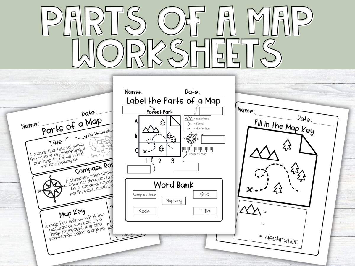 Printable Parts Of A Map Worksheets Map Worksheet Homeschool Geography Worksheet Homeschool Printable First Grade Curriculum Maps Etsy