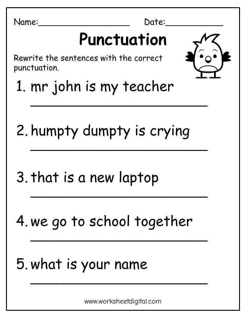 Printable Punctuation Practice Worksheets For Kids PDF Etsy Norway