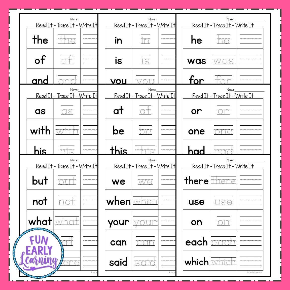 Read It Trace It Write It Fry S First 100 Sight Words Fun Early Learning