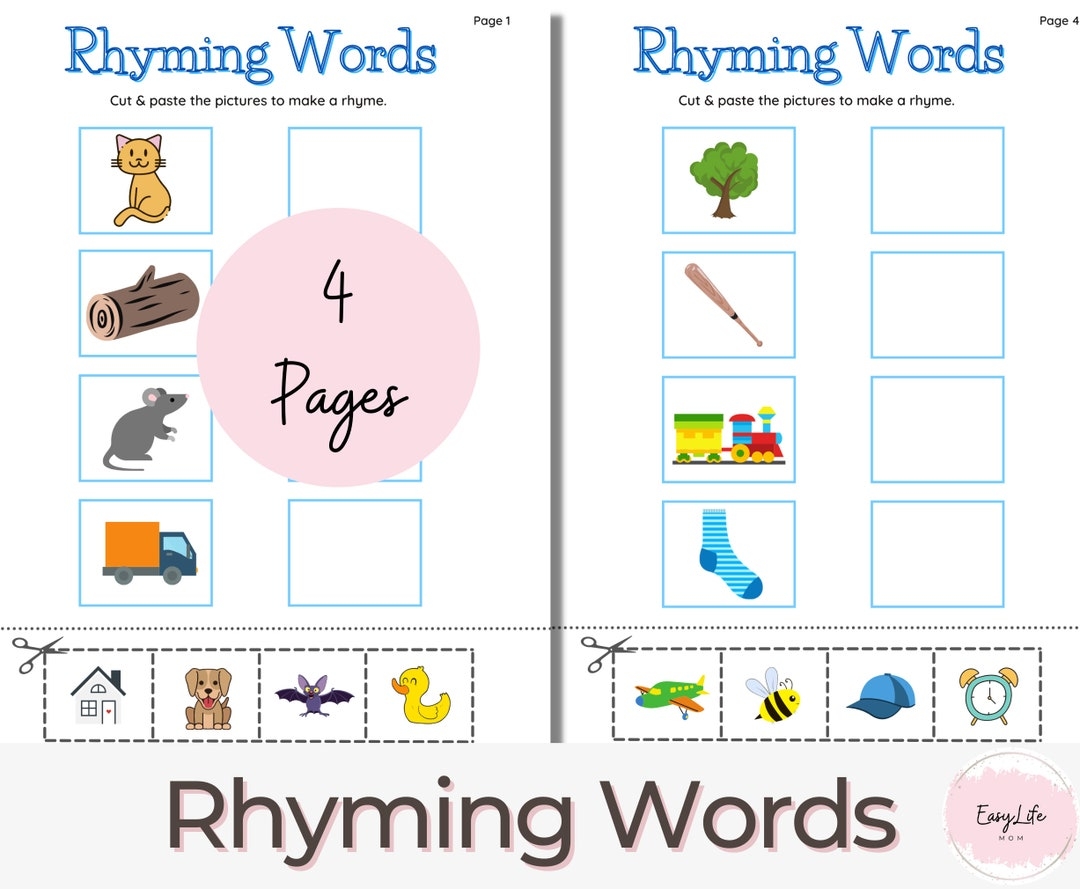 Rhyming Words Worksheet Pre K Learning Activity PDF Etsy