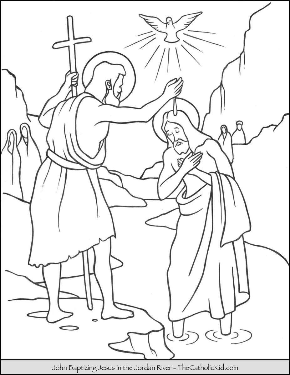 Saint John Baptizing Jesus In The River Jordan Coloring Page TheCatholicKid