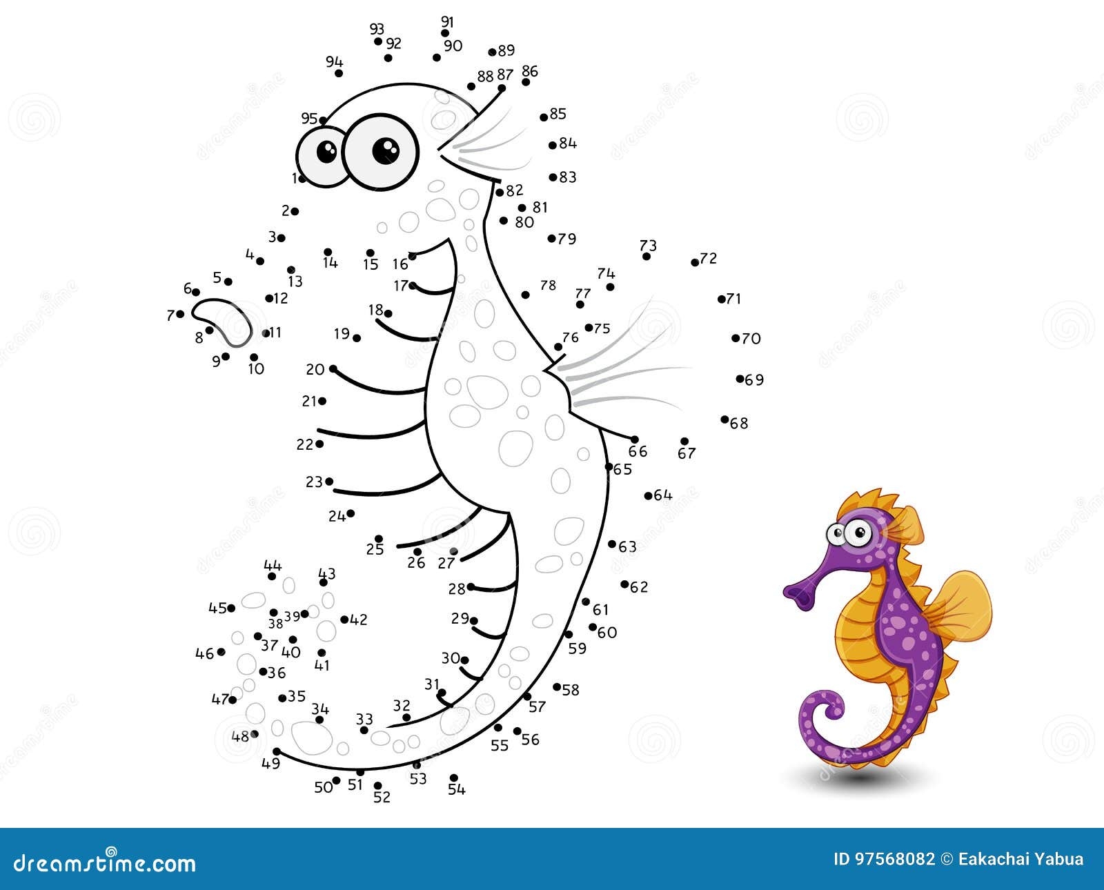 Seahorse Connect The Dots And Color Stock Vector Illustration Of Page Education 97568082