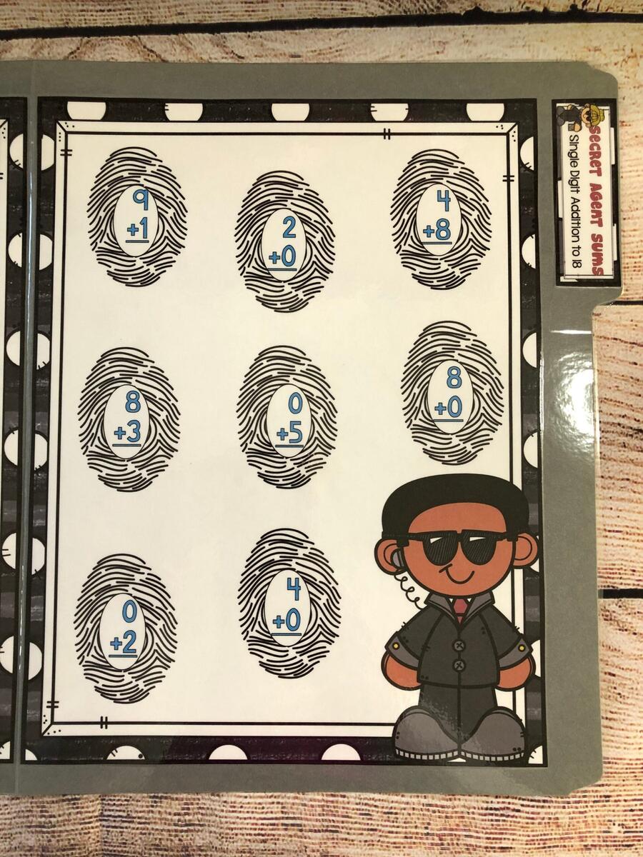 Secret Agent Sum Addition To 18 Made Math File Folder Game Centers Activity Etsy