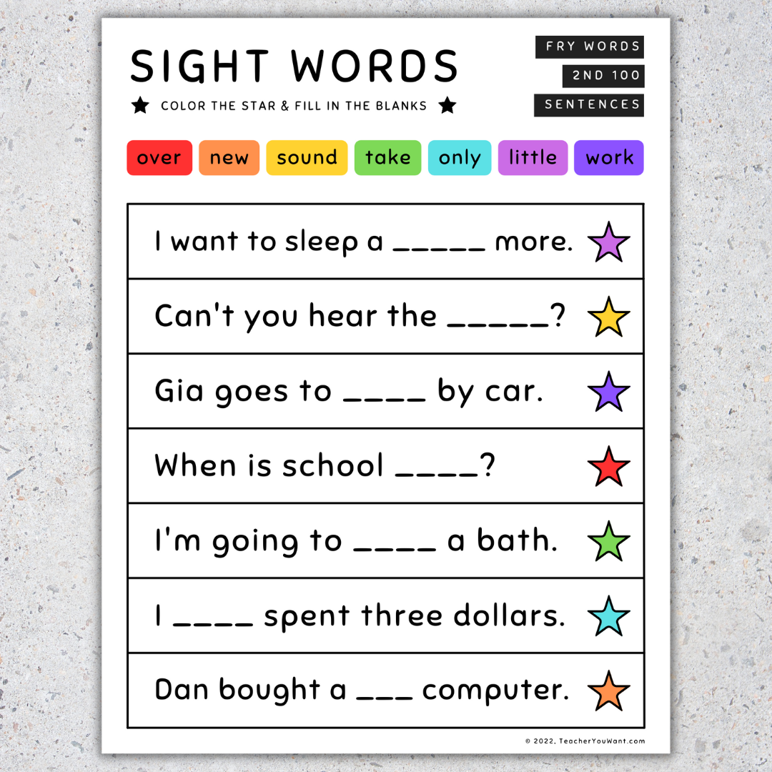 Sight Word Sentences Fill In The Blanks Fry s 2nd 100 SET 7 Made By Teachers