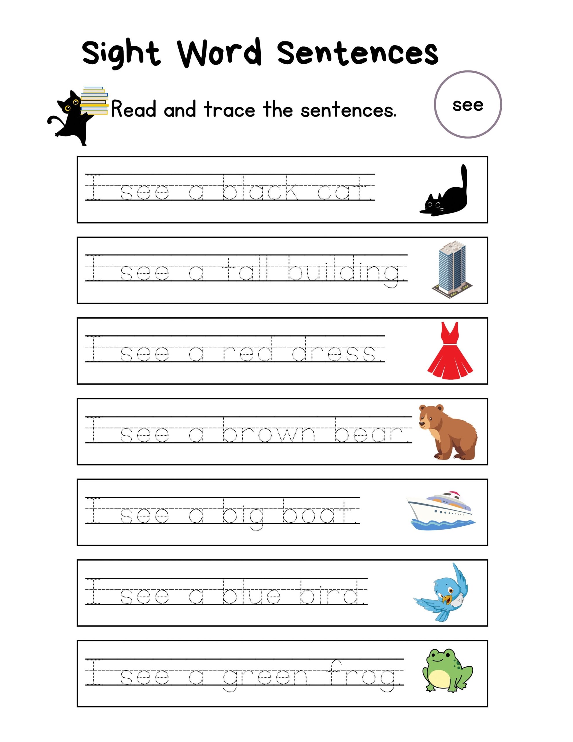Sight Word Sentences See Worksheet Etsy